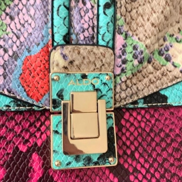 ALDO Gorgeous Bright Multi-Color/Gold Snakeskin Embossed Crossbody Bag EXC - Picture 3 of 6